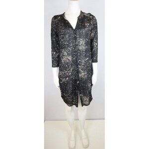 H&M Women's Tunic Top Black Print 3/4 Sleeve Button-up Slits Size S